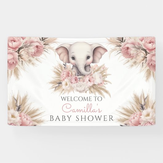 Schattigee olifant roze boho meisje Baby shower Spandoek (Horizontaal)
