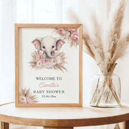 Schattigee olifant roze boho meisje Baby shower we Poster