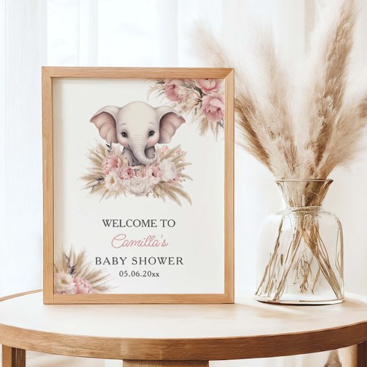Schattigee olifant roze boho meisje Baby shower we Poster