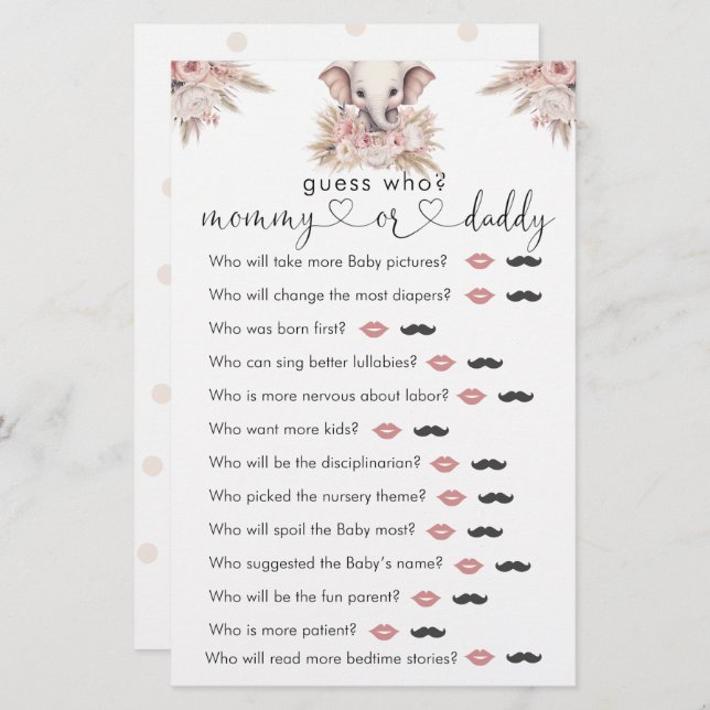 Schattigee olifant roze boho meisje "raad wie" spe (Voorkant / Achterkant)