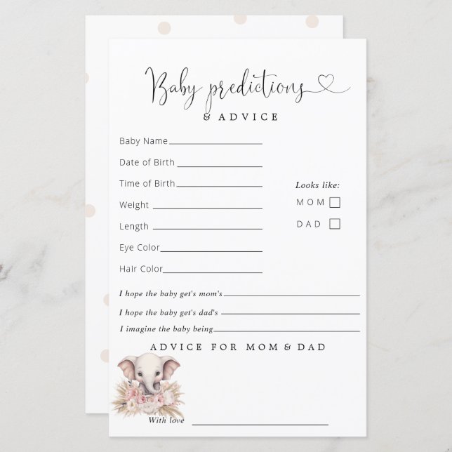 Schattigee olifant roze boho meisje voorspellingen (Voorkant / Achterkant)