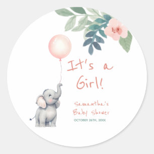 Schattigee olifant roze Het is een meisje Baby sho Ronde Sticker