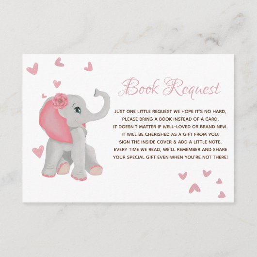 Schattigee olifant roze meisje boek aanvraag Baby  Informatiekaartje (Voorkant)