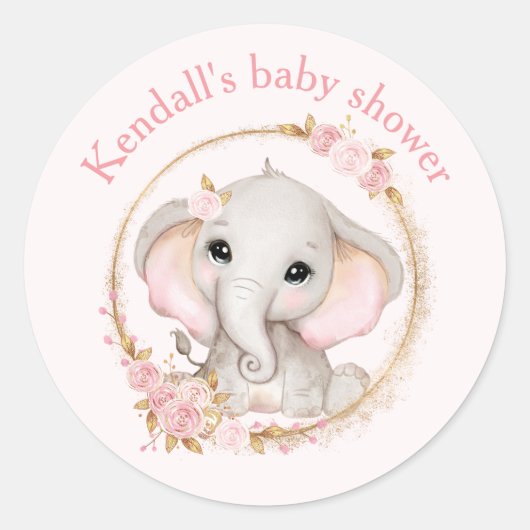 Schattigee olifant roze rozen Baby shower Stickers (Voorkant)