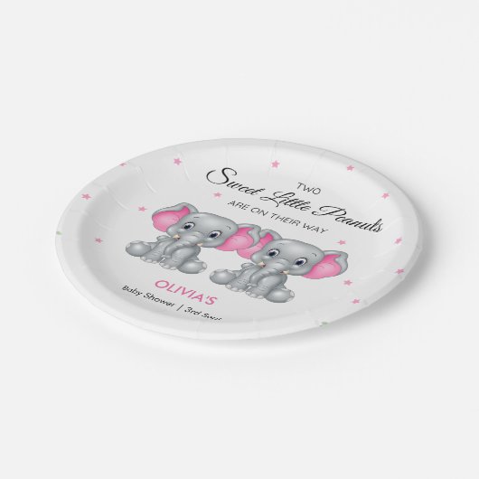 Schattigee olifant roze tweeling meisjes Baby show Papieren Bordje (Gekanteld)