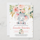 Schattigee olifant rustieke BLush Roze FLoral Baby Kaart (Voorkant)