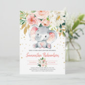 Schattigee olifant rustieke BLush Roze FLoral Baby Kaart (Staand voorkant)