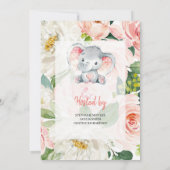 Schattigee olifant rustieke BLush Roze FLoral Baby Kaart (Achterkant)