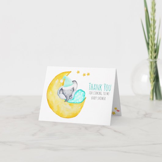 Schattigee Olifant Slapen op de Maan Baby shower Bedankkaart (Voorkant)