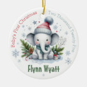 Schattigee olifant sneeuwvlok baby's eerste kerst keramisch ornament (Voorkant)