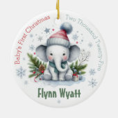Schattigee olifant sneeuwvlok baby's eerste kerst keramisch ornament (Achterkant)