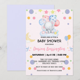 Schattigee olifant ster ballon baby shower partij  kaart