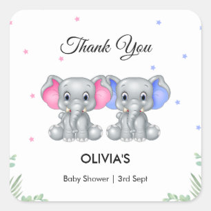 Schattigee olifant tweeling meisje jongen Baby sho Vierkante Sticker