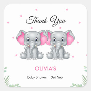 Schattigee olifant tweeling meisjes Baby shower da Vierkante Sticker