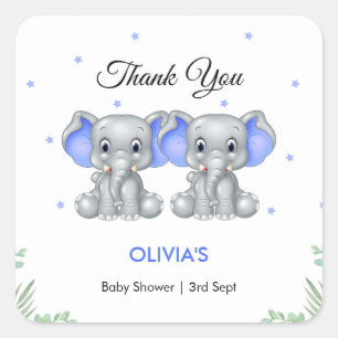 Schattigee Olifant Twin Boys Baby shower Dank u Vierkante Sticker