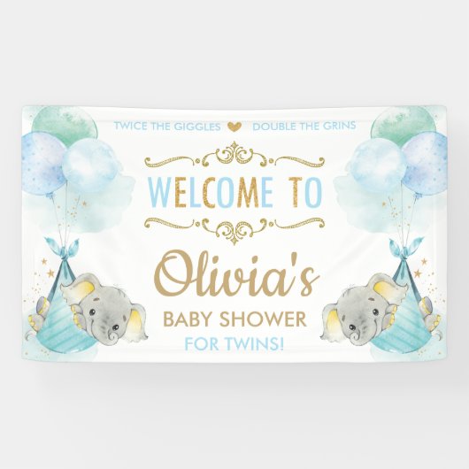Schattigee Olifant Twins Jongens Baby shower Achte Spandoek (Horizontaal)