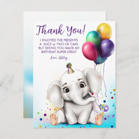 Schattigee Olifant Verjaardag Dank u kaart (Voorkant / Achterkant)