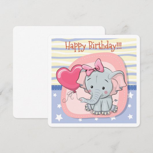 Schattigee olifant verjaardag uitnodiging Kaart (Voorkant / Achterkant)