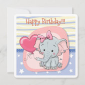 Schattigee olifant verjaardag uitnodiging Kaart (Voorkant)