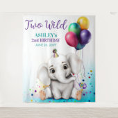 Schattigee olifant verjaardagsfeestje achtergrond wandkleed (Voorkant)