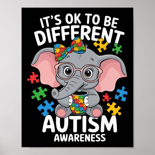Schattigee olifant Verschillende Autisme Bewustzij Poster (Voorkant)