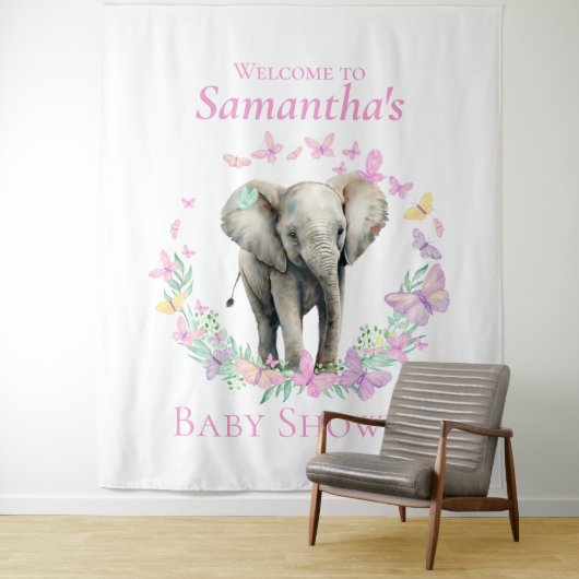 Schattigee olifant vlinders achtergrond wandkleed (In situ)