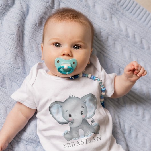 Schattigee Olifant Waterverf Baby Boy Romper