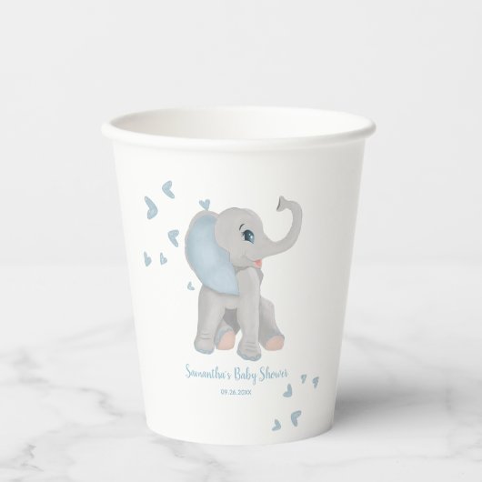 Schattigee olifant Waterverf Blue Boy Baby shower Papieren Bekers (Voorkant)