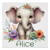 Schattigee olifant Waterverf met monogram naam | Perfect Poster (Voorkant)