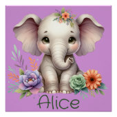 Schattigee olifant Waterverf met monogram naam | Perfect Poster (Voorkant)