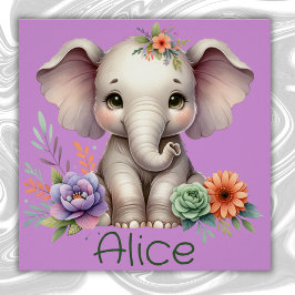 Schattigee olifant Waterverf met monogram naam | Perfect Poster