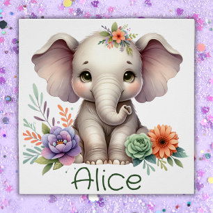 Schattigee olifant Waterverf met monogram naam Perfect Poster