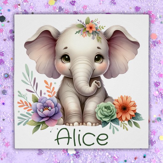Schattigee olifant Waterverf met monogram naam | Perfect Poster