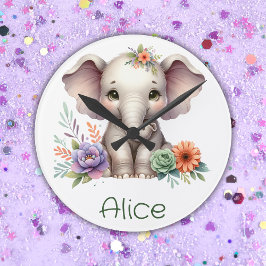 Schattigee olifant Waterverf met monogram naam | Ronde Klok