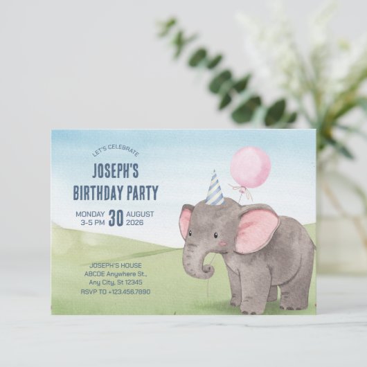 Schattigee olifant waterverf verjaardag kaart (Staand voorkant)