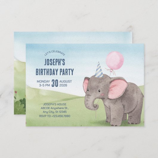 Schattigee olifant waterverf verjaardag kaart (Voorkant / Achterkant)