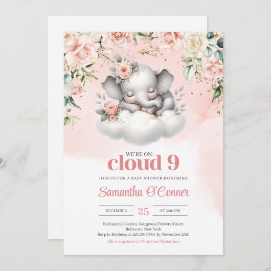 Schattigee olifant We zijn op Cloud Nine Blush Blo Kaart (Voorkant / Achterkant)