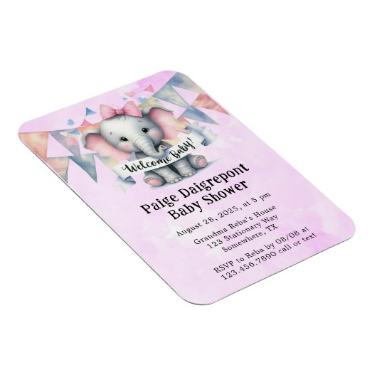 Schattigee olifant welkom Baby shower uitnodigen Magneet (Rechterzijde)