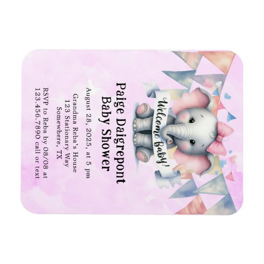 Schattigee olifant welkom Baby shower uitnodigen Magneet (Horizontaal)