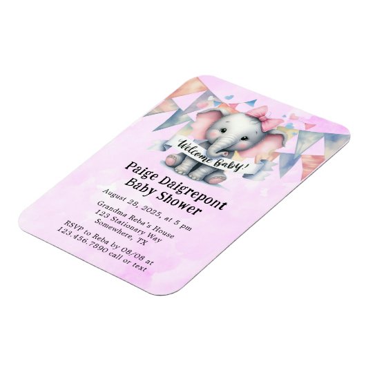 Schattigee olifant welkom Baby shower uitnodigen Magneet (Linkerzijde)