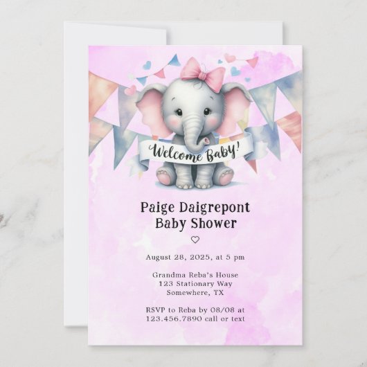 Schattigee olifant welkom meisje Baby shower Kaart (Voorkant)