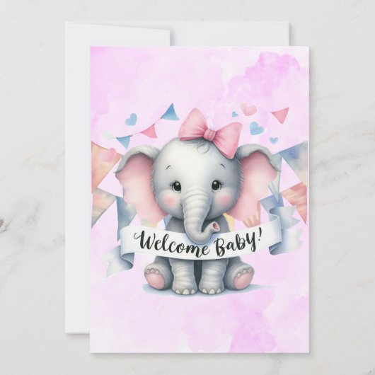 Schattigee olifant welkom meisje Baby shower Kaart (Achterkant)