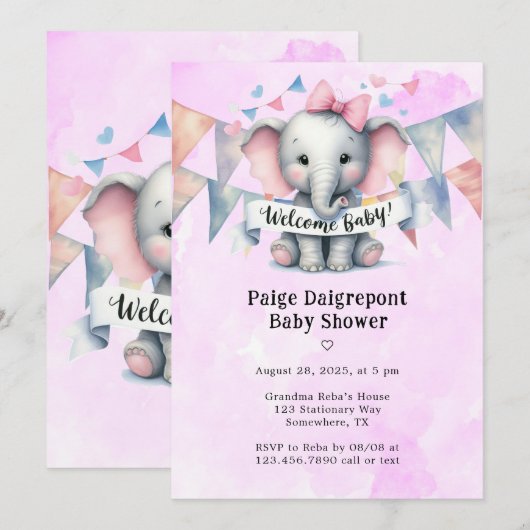 Schattigee olifant welkom meisje Baby shower Kaart (Voorkant / Achterkant)