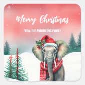 Schattigee olifant wilde kerstfeest kinder vierkante sticker (Voorkant)