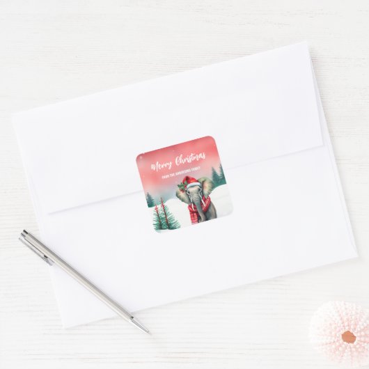 Schattigee olifant wilde kerstfeest kinder vierkante sticker (Envelop)