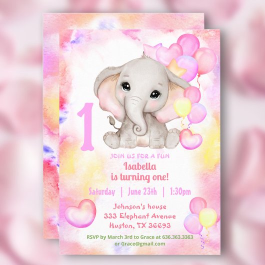 Schattigee Olifant Zomer Kleurrijk Meisje 1e Verja Kaart