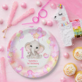 Schattigee Olifant Zomer Kleurrijk Meisje 1e Verja Papieren Bordje (Feest)