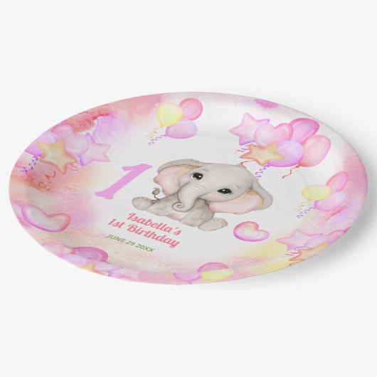 Schattigee Olifant Zomer Kleurrijk Meisje 1e Verja Papieren Bordje (Gekanteld)