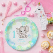 Schattigee Olifant Zomer Kleurrijke Jongen 1e Verj Papieren Bordje (Feest)