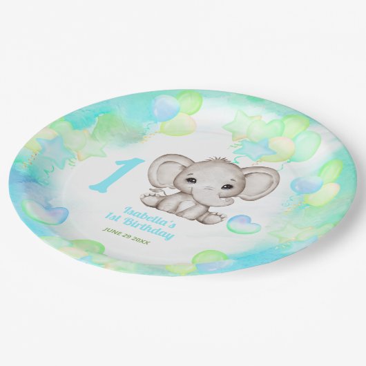 Schattigee Olifant Zomer Kleurrijke Jongen 1e Verj Papieren Bordje (Gekanteld)
